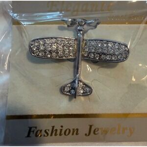 Elegante Rhinestone Airplane Brooch Silver Tone Biplane Pin Fashion Jewelry NEW